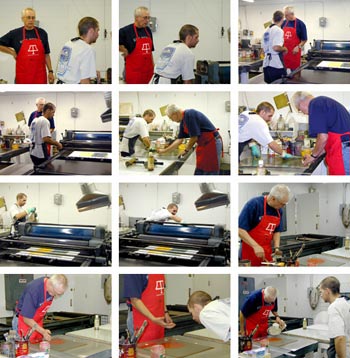 photos of lee turner working with larry brown on his monotypes